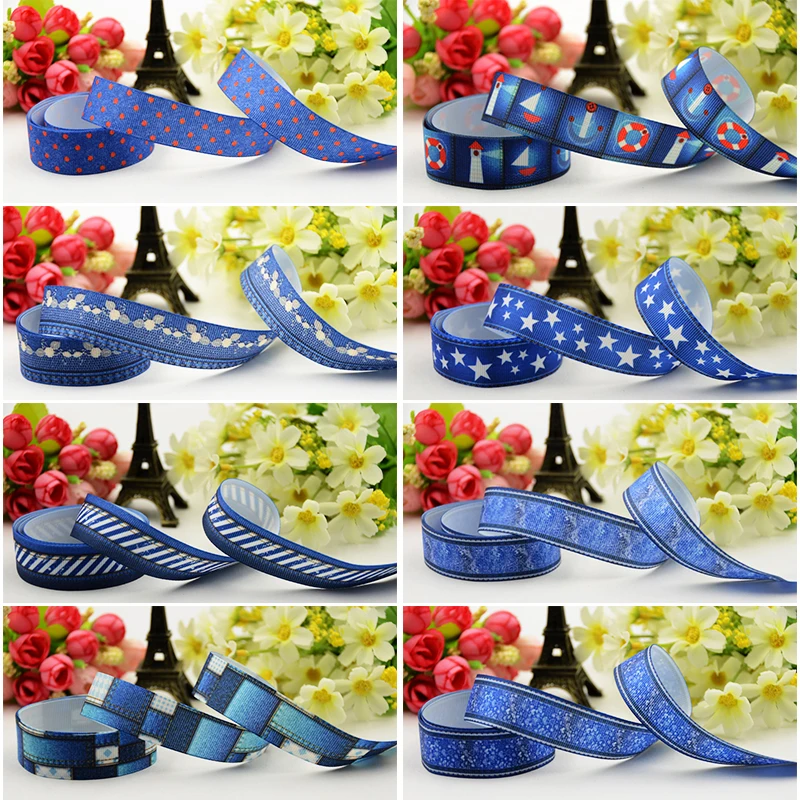 

16mm 22mm 25mm 38mm 50mm 75mm Ruban New Jeans style printed Grosgrain Ribbon DIY Hair Bows Merry Party Gift Decoration 50 Yards