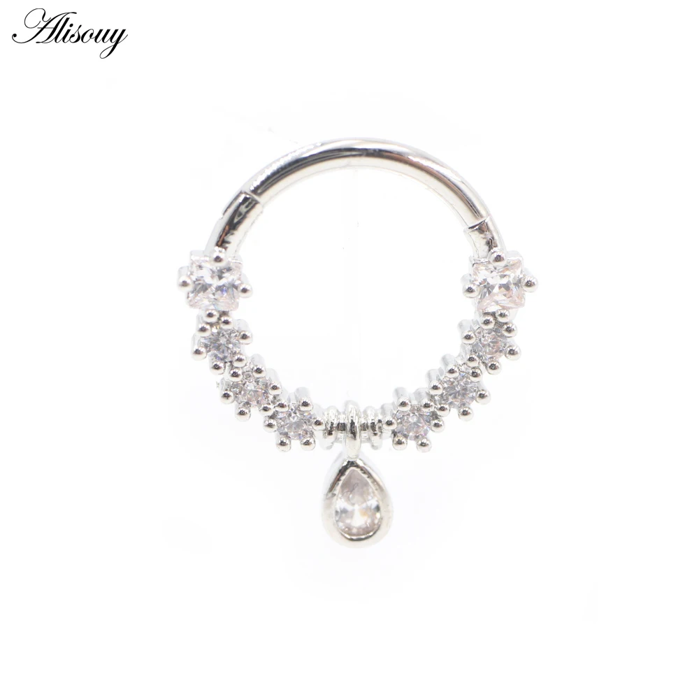 1 Piece Square Zircon Round Water Droplet Stainless Steel Nose Ring Ear Captive Tragus Cartilage Earring Piercing Body Jewelry