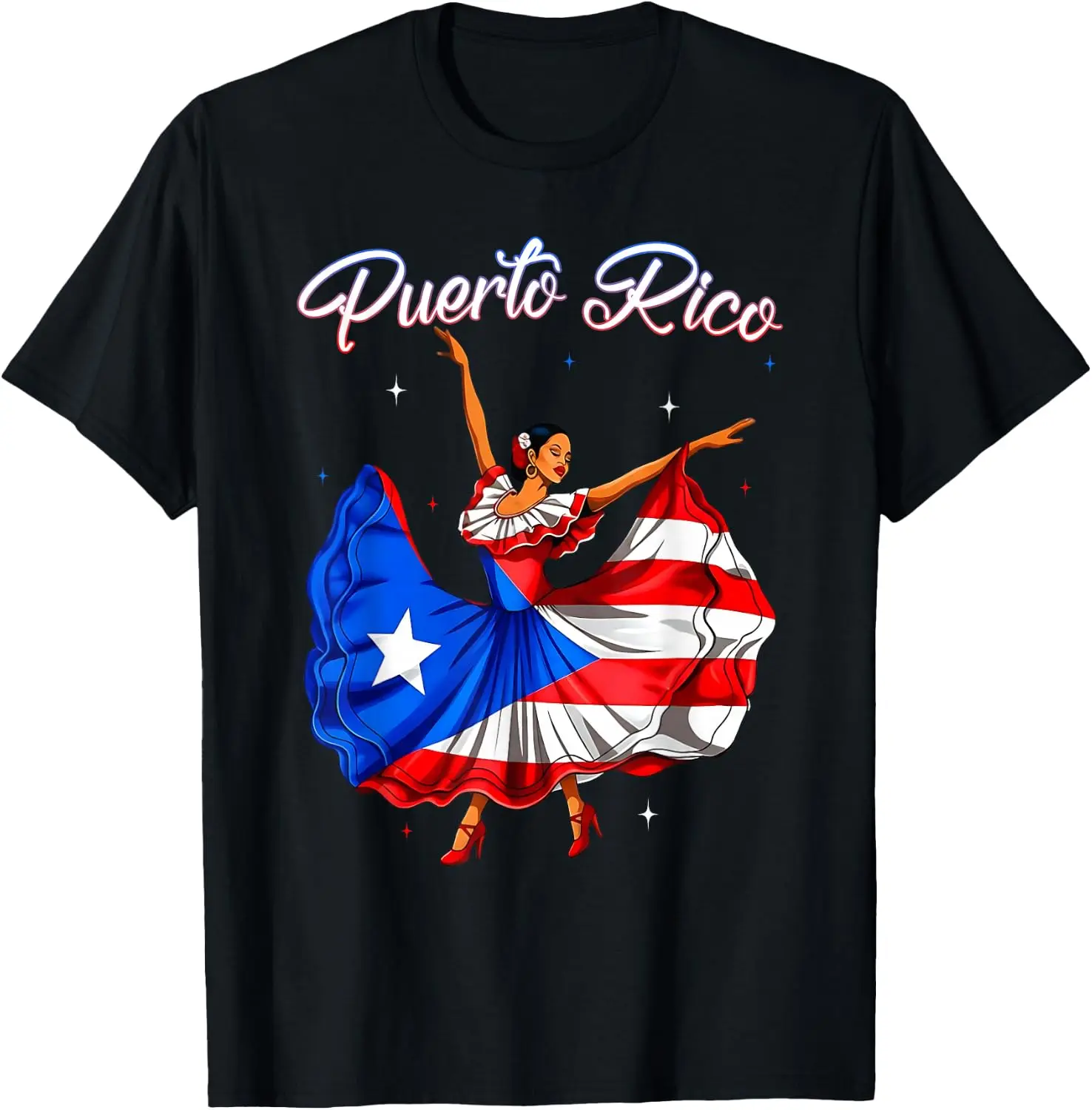 Puerto Rico Women Girls Boricua Flag Hispanic Heritage Month T-Shirt Breathable, heavyweight pure cotton short-sleeve top—stylish, plus-size, and suitable for year-round wear with a sporty, casual vibe