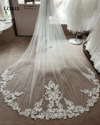 LORIE Ivory Simple Lace Bridal Veils Appliqued Lace Vedding Veils Soft Tulle Long Veil Velos de Novia 2024