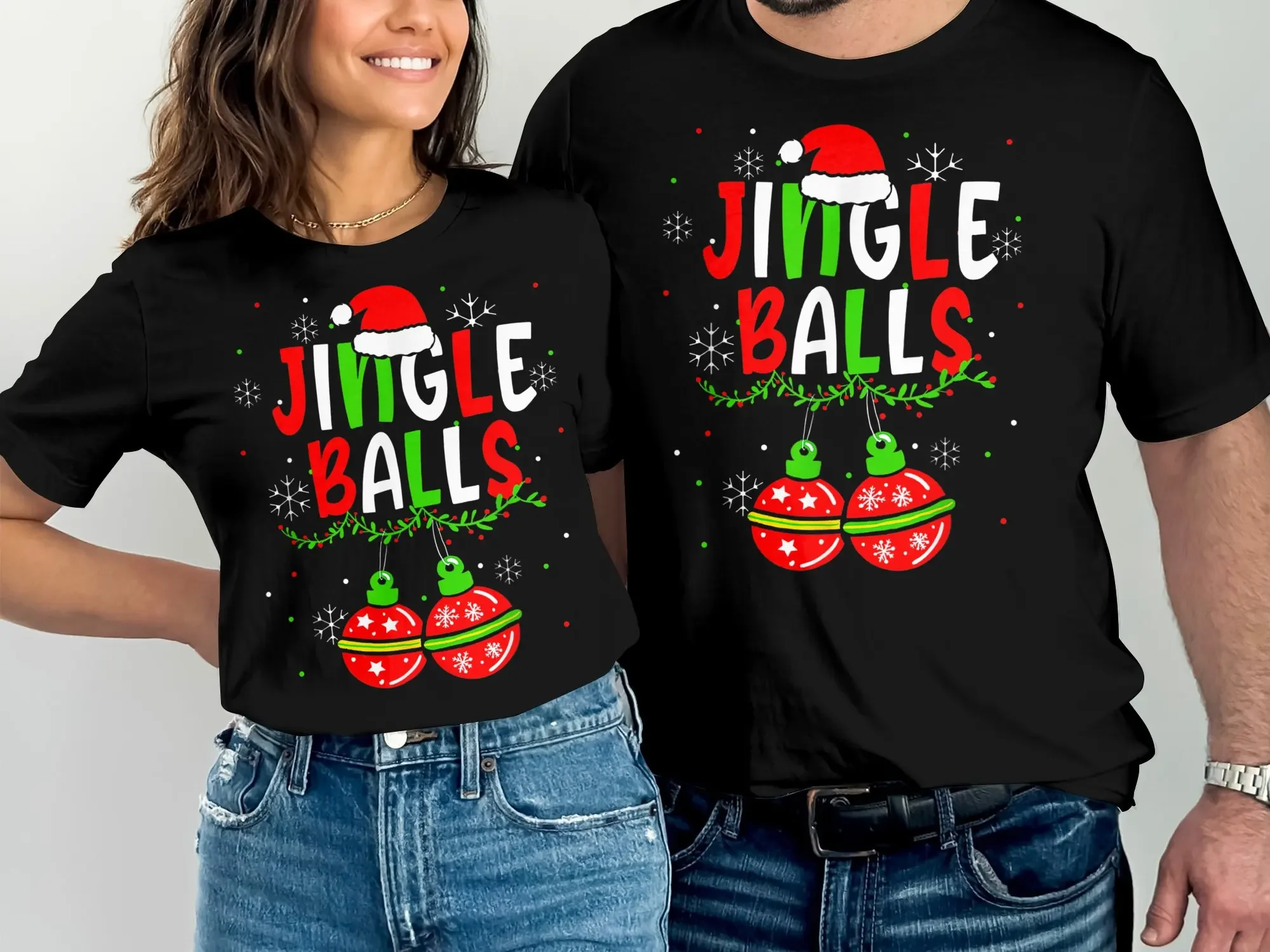 

Jingle Balls Мишура Сиськи Забавная одинаковая пара Каштаны Футболка Рождественская рождественская вечеринка