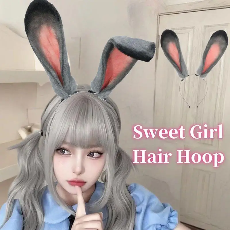 

1 шт., повязка на голову с искусственными кроличьими ушками на Хэллоуин, милая девушка, пушистая повязка на голову с толстыми ушками, женский вечерние аниме-костюм, обруч для волос, аксессуар для волос