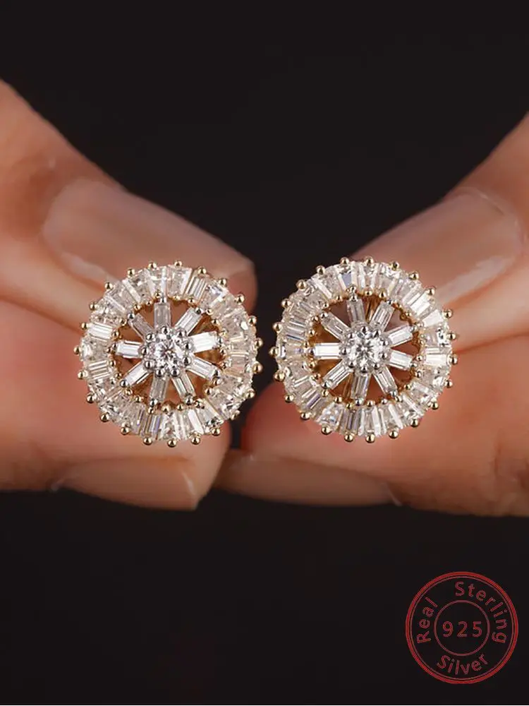 925 Sterling Silber Mode Hohle Rechteckige Runde Zirkon-Ohrringe für Frauen Jubiläumsfeier Hochwertiger Schmuck Geschenke