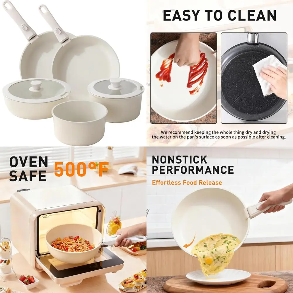

Non-Stick 9-Piece Ceramic Cookware Set: Healthy Induction Compatible Pans and Pots with Removable Handles for Skillful Cooking