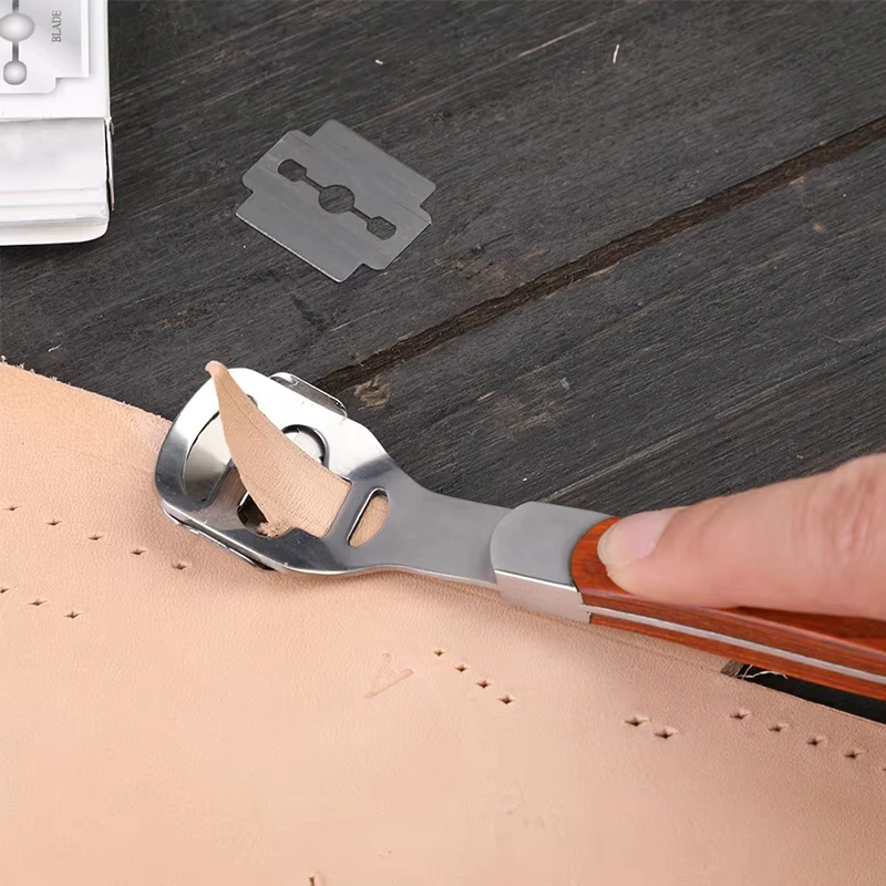 Fenrry herramienta de corte de cuero borde Skiver biselador de cuero herramientas de recorte DIY pala profesional cuchillo de cuero con 10 cuchillas