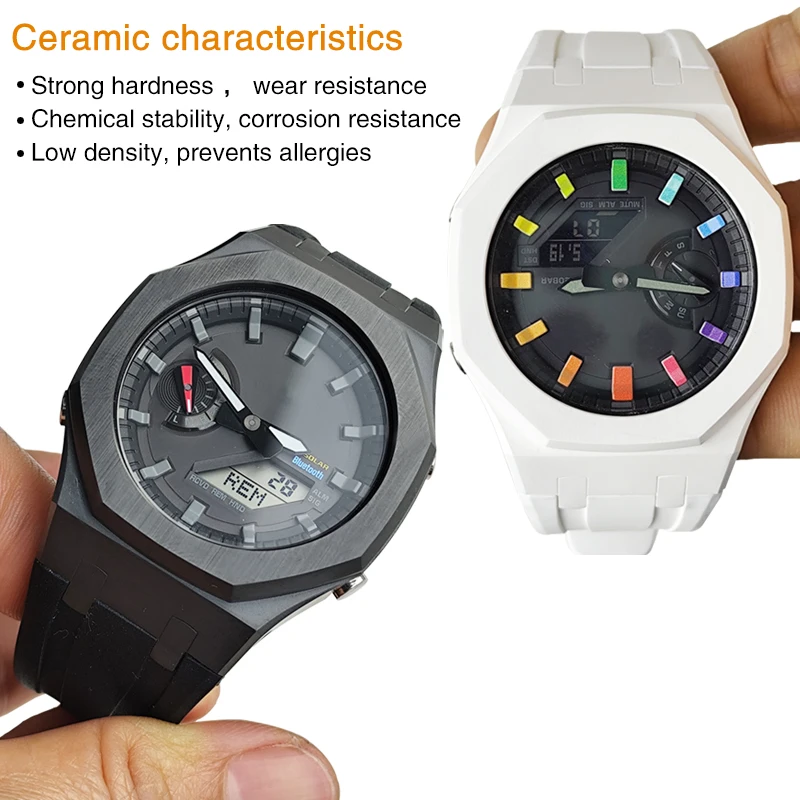 Mod Kit For Casio G-SHOCK GA-2100 GA-2110 GA-B2100 watch ceramic case + FKM fluororubber strap Men Modified Replace accessories