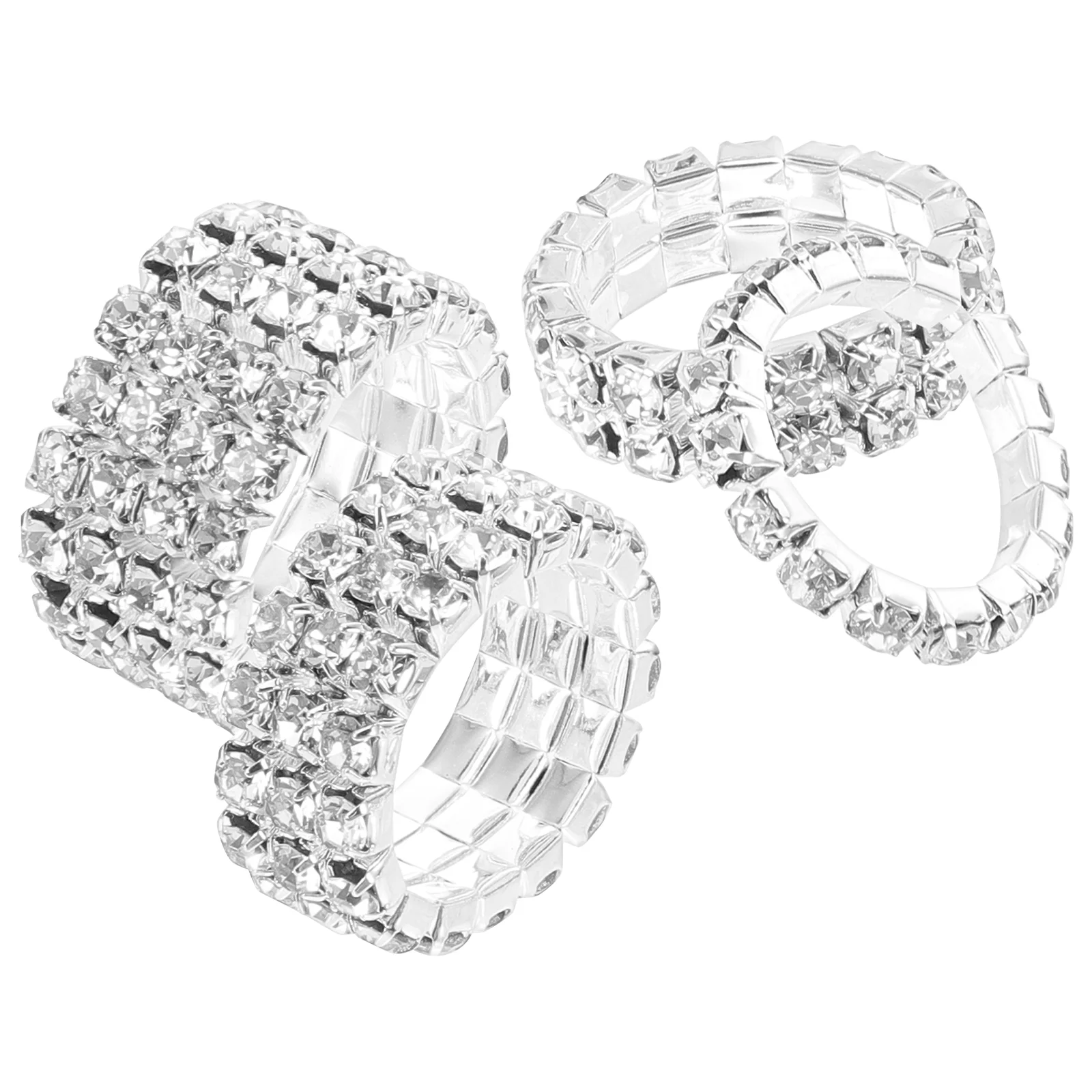 4 Pcs Rhinestone Elastic Sparkly Rings Wedding for Women Rhinestones Stackable Hand Row Fashion