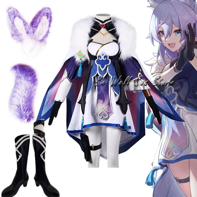 

Baiheng Cosplay Costume Game Honkai Star Rail Bai Heng Cosplay Tail Ear Prop Women Girls Halloween Party Roleplay Outfits Shoes
