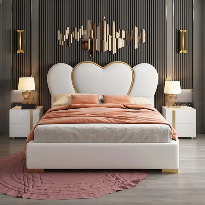 

light luxury queen bed soft bed modern bedroom leather double bed designer furniture wooden upholstered