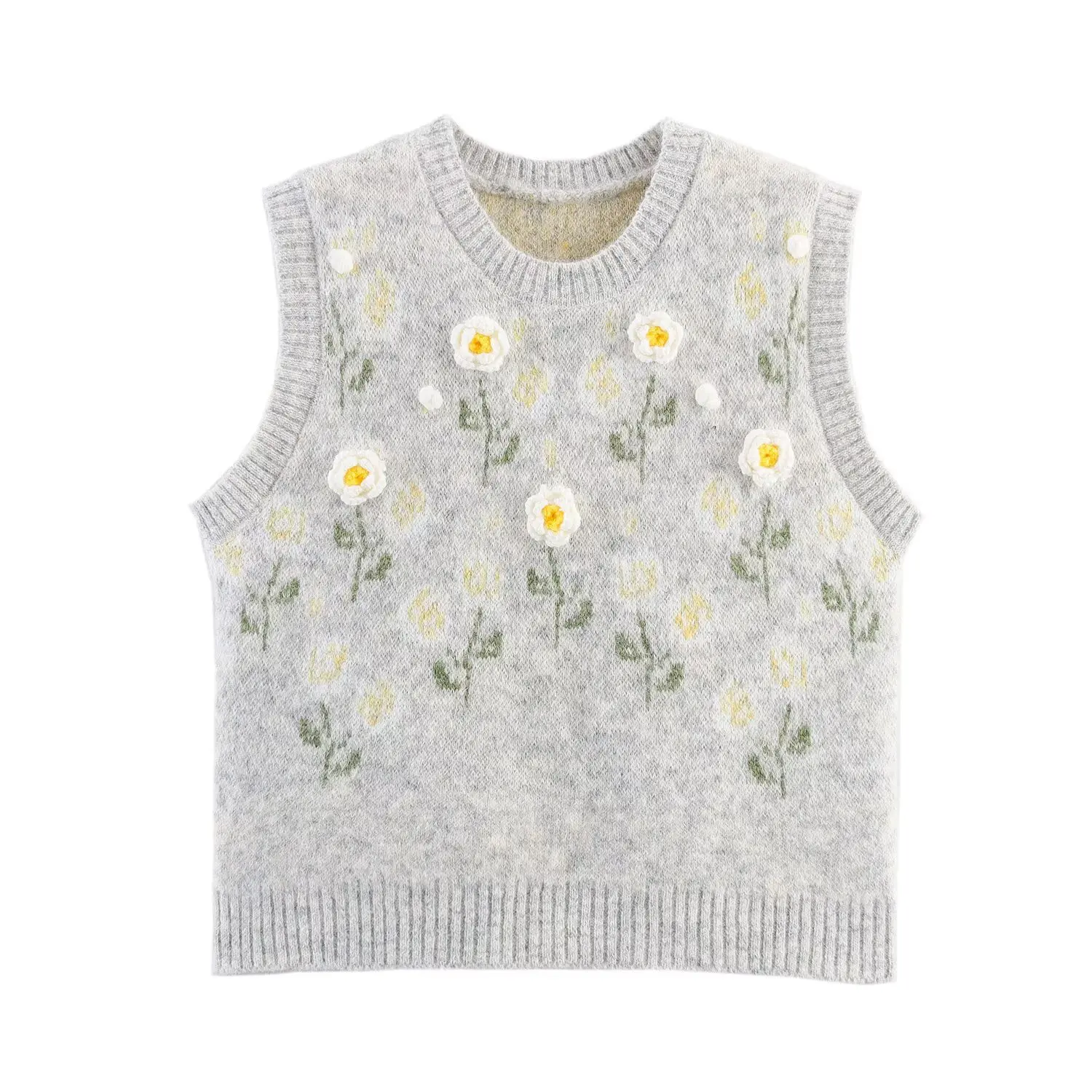 Gilet tricoté à fleurs tridimensionnelles, ample, style paresseux, à la mode, en couches, nouvelle collection printemps et automne 2025