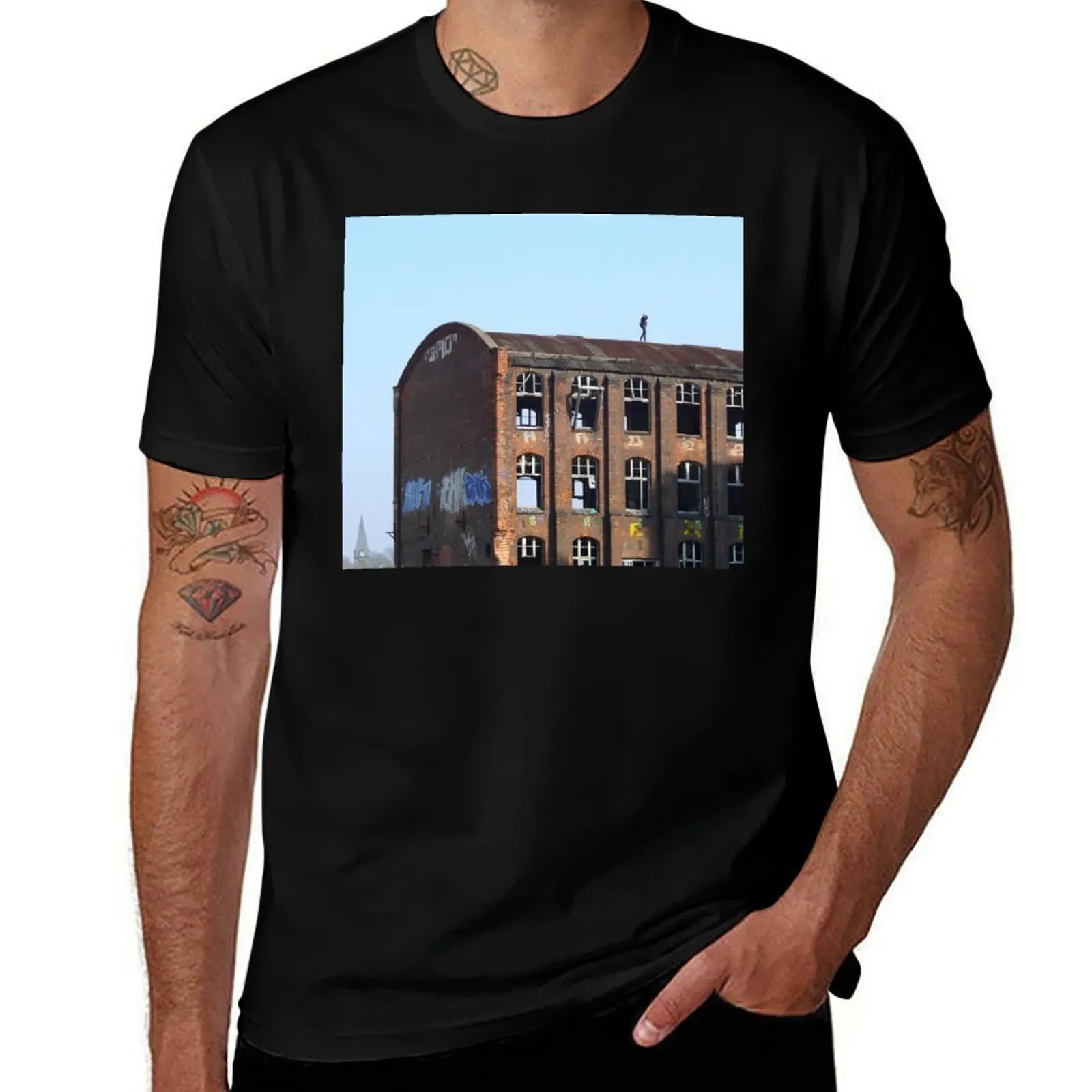 Girl on the Roof 01.0, Lost Places T-Shirt Creative Graphic Tee Shirt T-Shirt