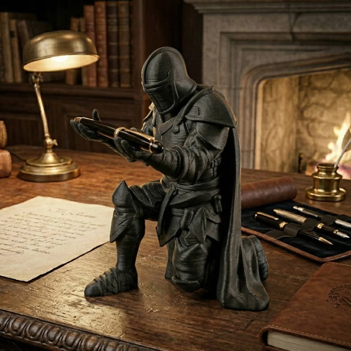 3D Printed Knight Pen Holder Medieval Warrior Statue Desktop Organizer Office Stationery Decor Cool Desk Gift for Men Gamers