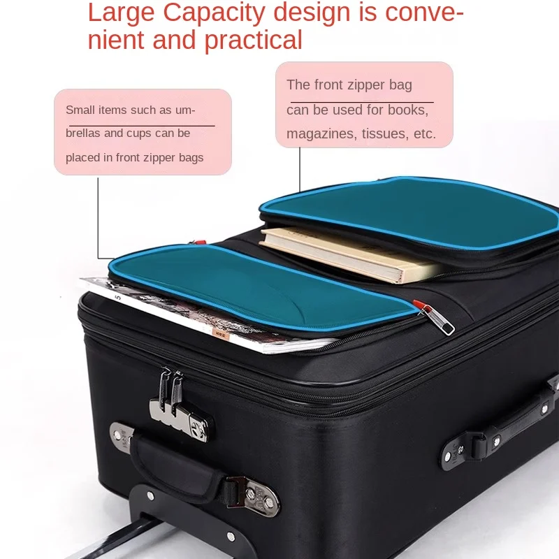 Oxford Cloth Suitcase Spinner Wheels Rolling Luggage 20 Inch Leather Boarding Suitcase Large Capacity Password Trolley Case