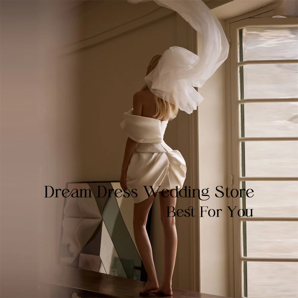 DREAM Short Satin Lace Wedding Dresses Women 2025 Pleat Lace One-Shoulder Open Back Bridal Gown Vestidos De Novia Customized