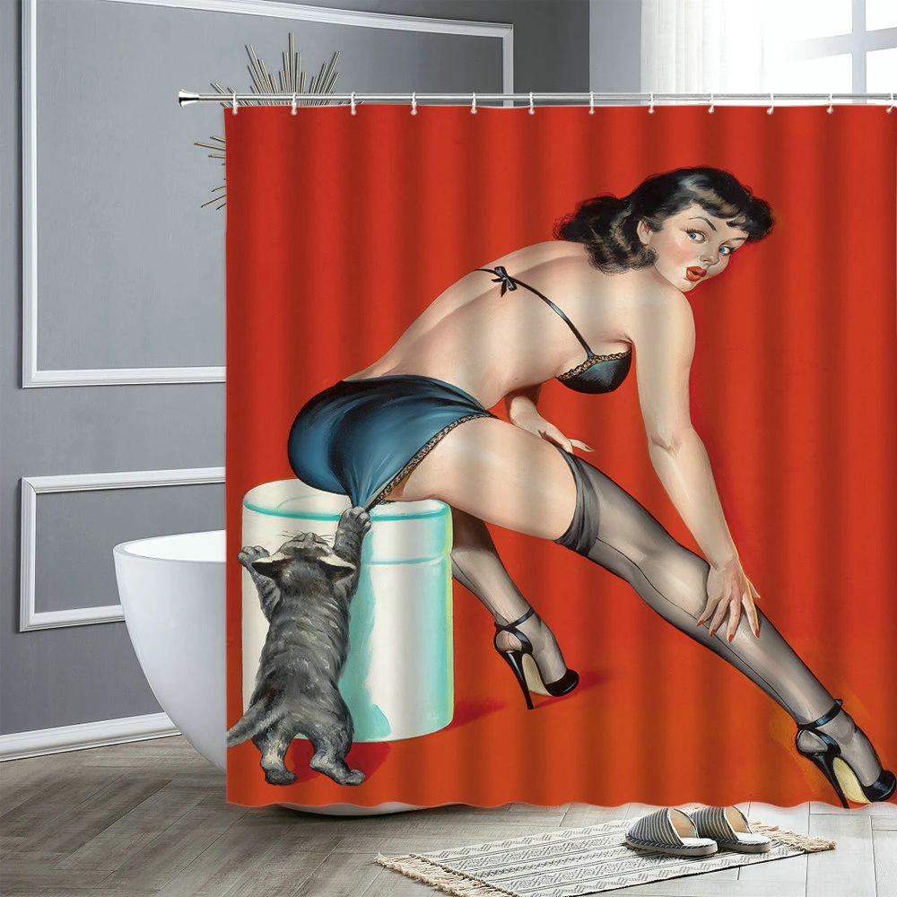 Sexy Girl Shower Curtain Set American Woman 3d Printing Personality Fashion Waterproof Bathroom Decor Cloth Curtains Bath Screen