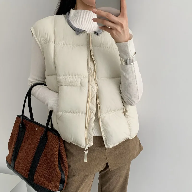 Puffer Quilted Padded Women Vest Jackets Autumn Winter Loose Solid Round Collar Zipper Pockets Windproof Daily Essential Wear 4