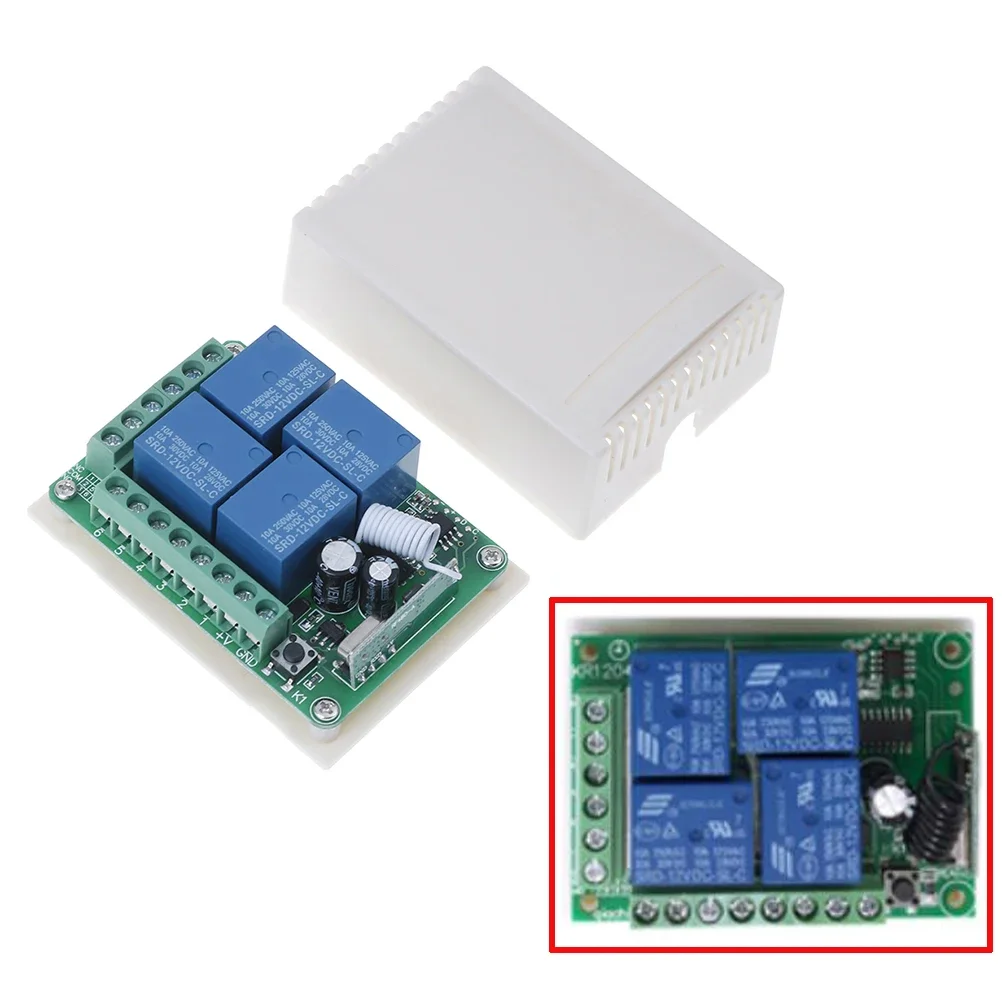 

DC 12v 10a 433mhz 4ch wireless relay rf remote control switch receiver