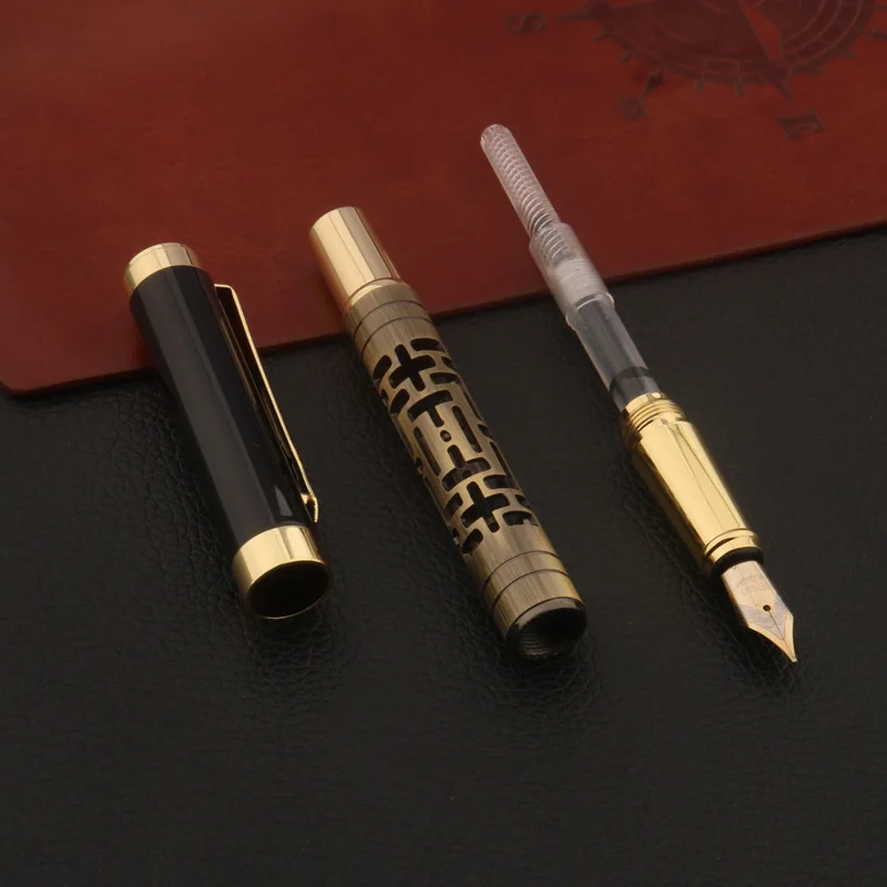 1pc bronze Fountain Pen Hollowing out M Business Office School Supplies Writing Calligraphy pen
