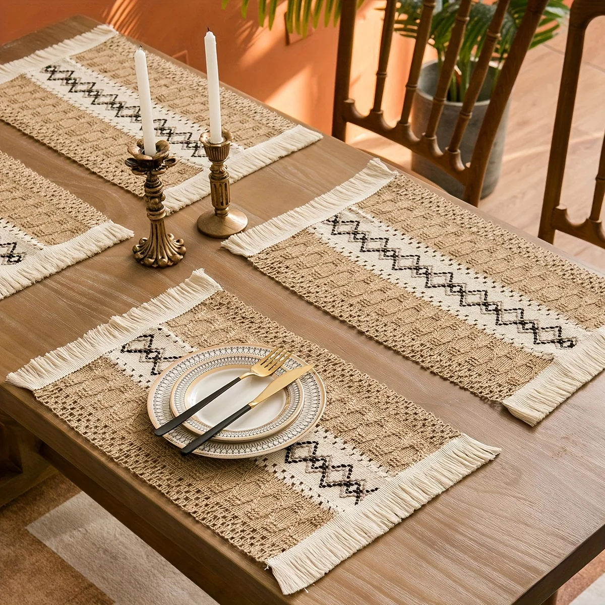 6pcs Boho Placemats, Macrame Burlap Table Decor And Farmhouse Style Placemats, Nordic Style Table Decoration Mat, Coffee Table M