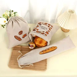 Linen Bread Bag Reusable Portable French Baguette Toast-Pull Bag Cotton Linen Bunched-Mouth Bread Bag Creative Snack Storage Bag