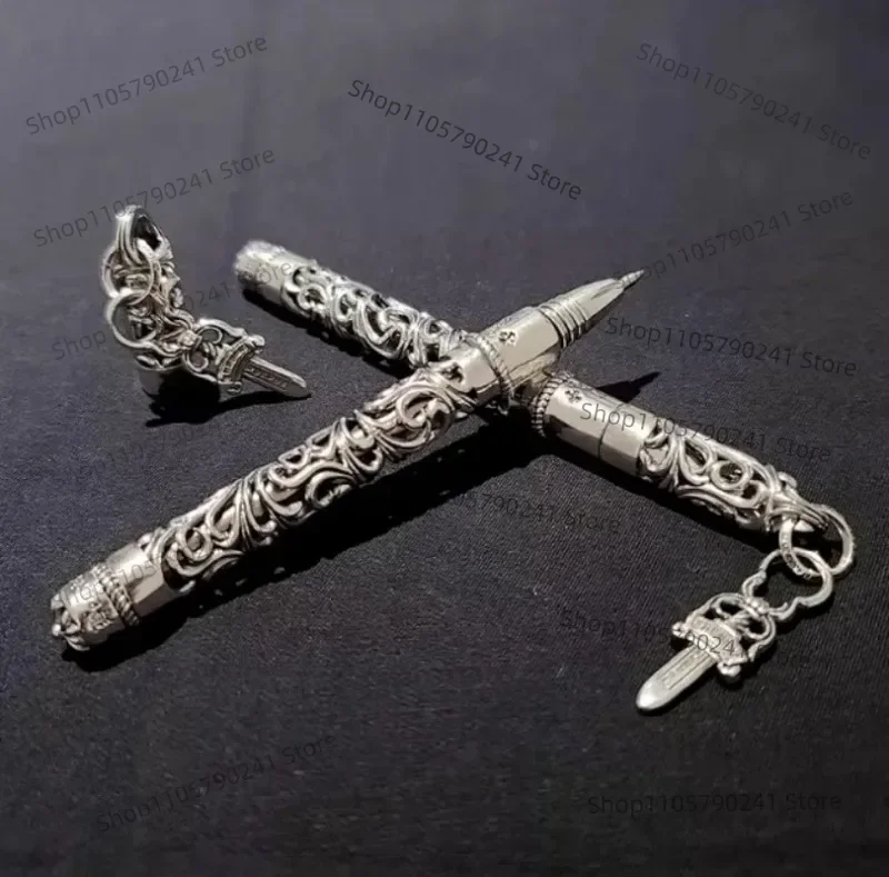 925 Sterling Silver Ballpoint Pen Hollow Cross Engraved Signature Pen Gift for Men