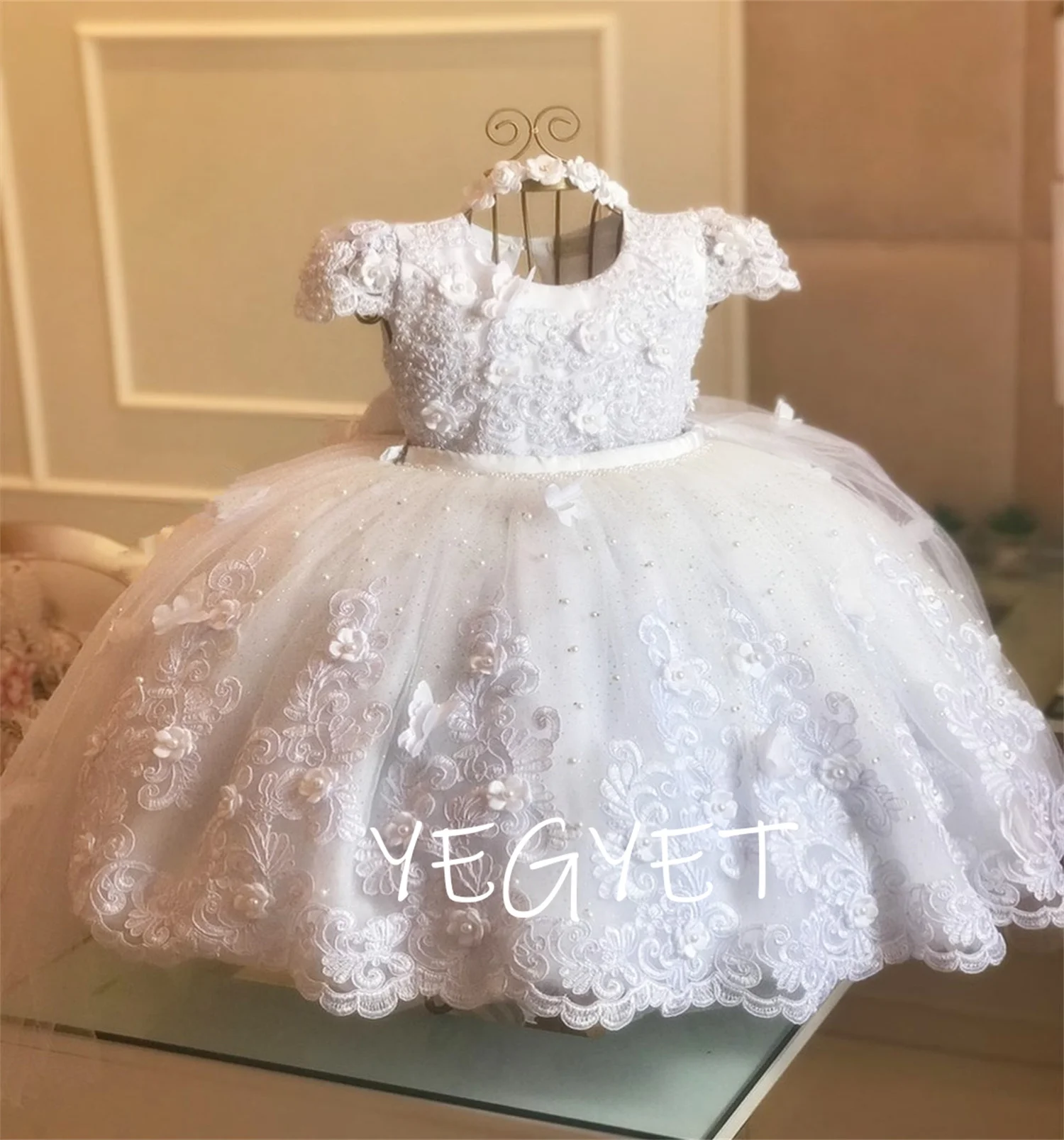 

New Arrivals Princess Lace Appliques Ball Gowns Flower Girl Dress Pageant Gowns For Weddings First Communion Dresses For Girls