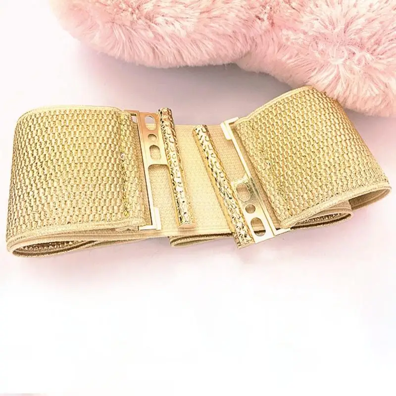 

Fashion Wide Corset Belt Women Elastic Gold Waspie Belt for Teenager Girl Glitter Waist Cincher DownJacket Dress Decor