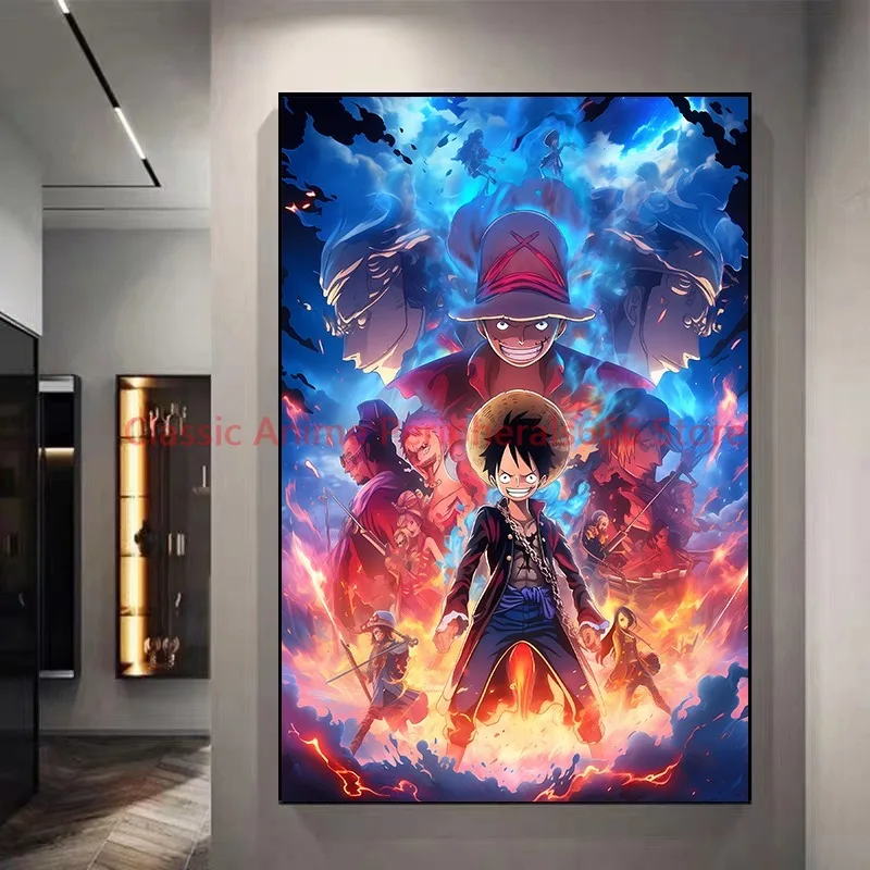 One Piece Picture with Frame, Sailing King Road, Flying Sauron Ace Anime Decoration Painting, Boy's Room Cartoon Bedside Mural