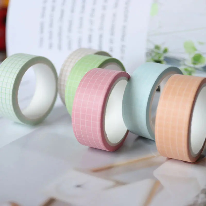 6 Rolls Washi Tape Set Candy Color Plaid Masking Tapes Decoration Label for DIY Scrapbook Planners Journals Books Envelopes Gift