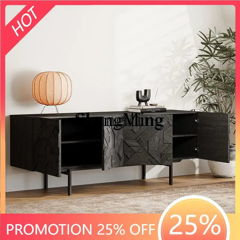 

FG industrial style solid wood dining side cabinet minimalist household dining side floor storage black cabinet