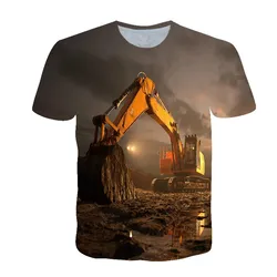 Summer Personalized T-shirt Men's Excavator 3D HD Printing Street Fashion O-collar Short Sleeve Oversized Casual Sports Shirt