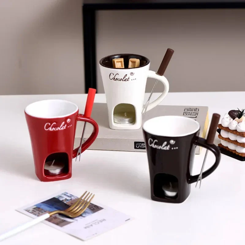 

Ice Cream Cheese Chocolate Melting Ceramic Mug Heating Food Ceramic Mug With Fork Creative Coffee Mug European Candle Cup