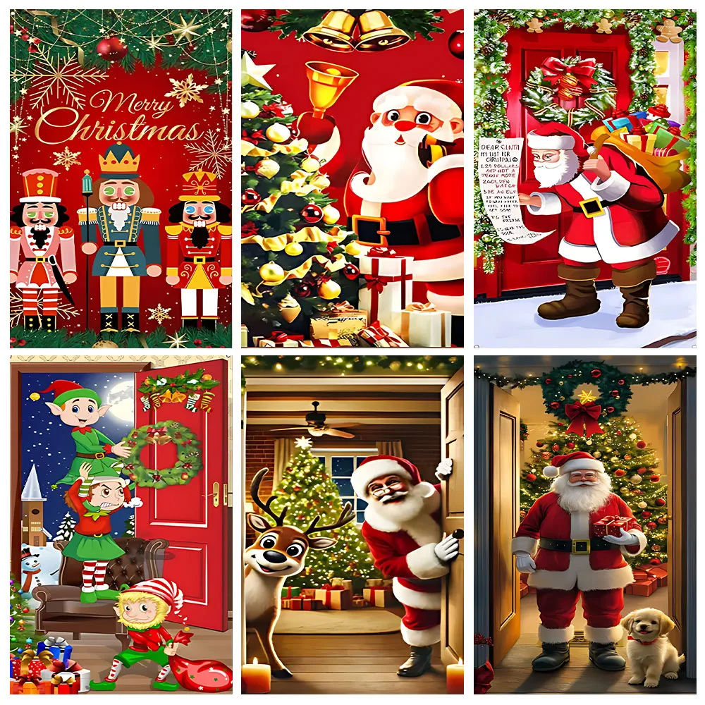 

Christmas Party Decoration Background Santa Claus Elk Open Door Welcome New Year 2026 Indoor Outdoor Porch Banner Kid Gifts