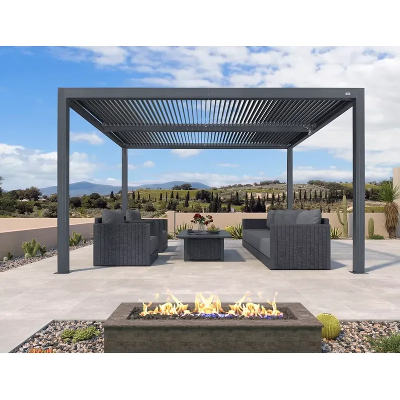 10'x12' Small Pergola Aluminum Gazebo with Adjustable Louvered Hardtop for Patio Deck Cover Dark Gray All-Weather Outdoor