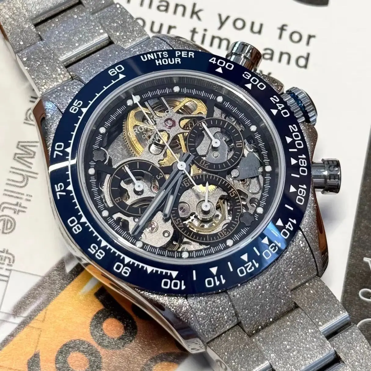 CRONUSART Men Chronograph Watch 40mm Automatic Mechanical Wristwatch Skeleton Dial Luminous Sapphire Mirror Ceramic Bezel