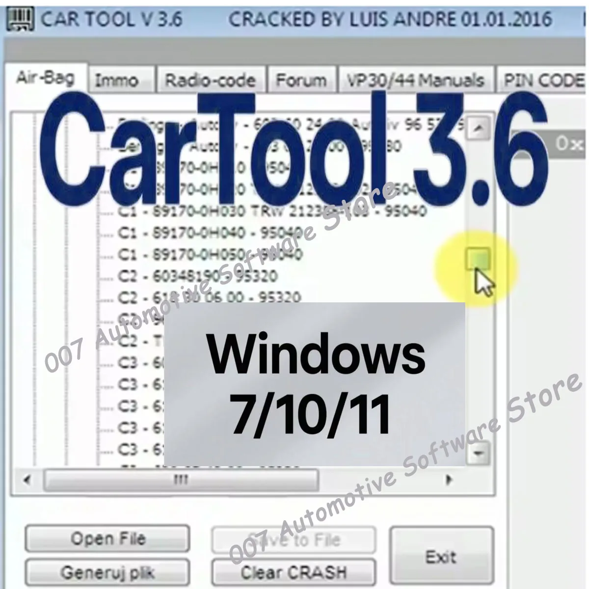 

CarTool 3.6 Автомобильный инструмент для Immo и подушек безопасности Сброс программного обеспечения для автоматического обслуживания Windows 7/10/11