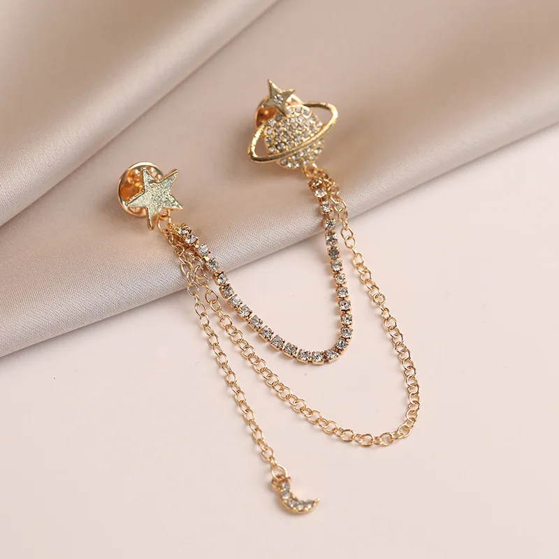 

2PC Personality Planet Chain Brooch Premium Sense Light Luxury High-end Women's Suit Sweater Jacket Corsage Korean Version Pin