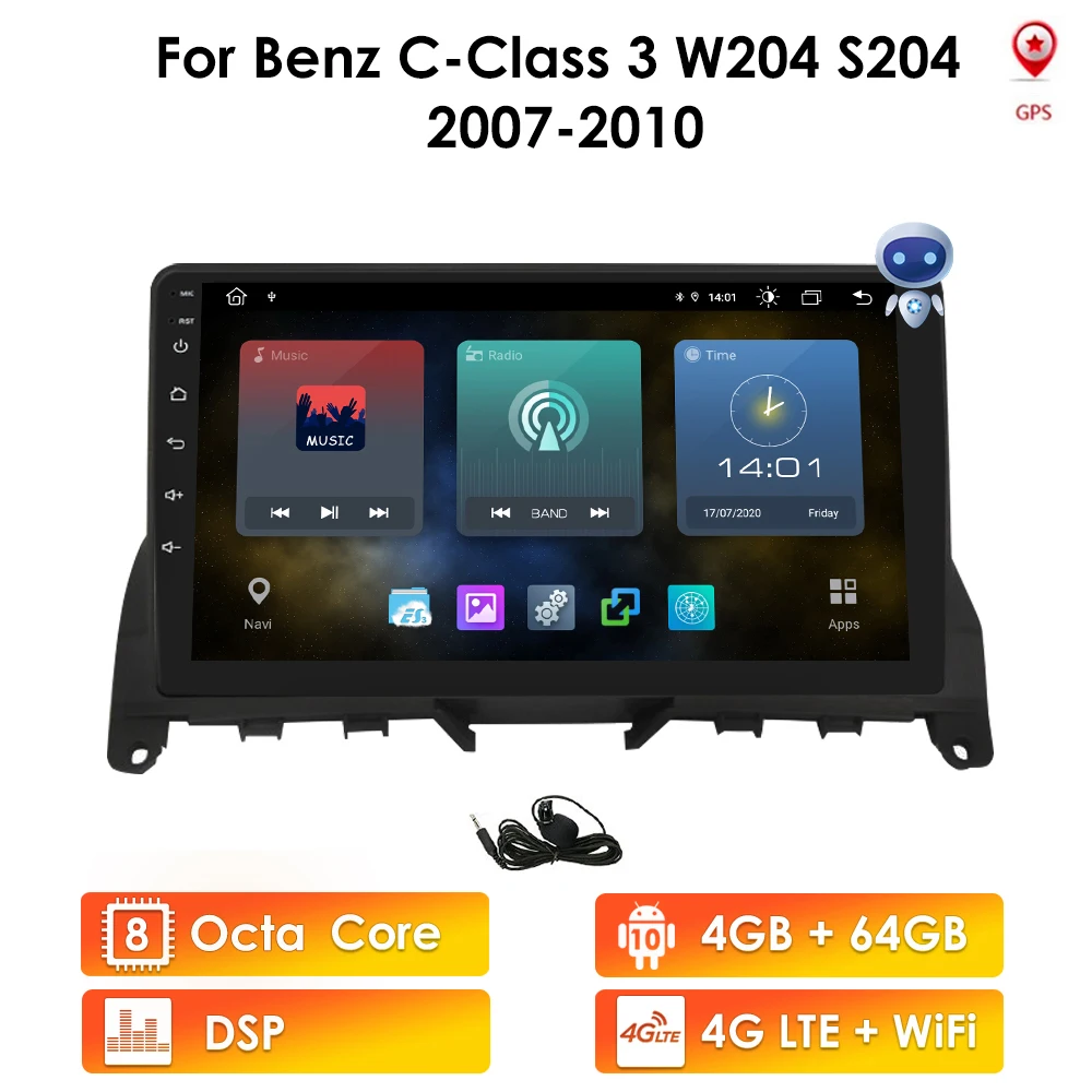 

4G Lte Android 10 Auto Gps Navi Speler Voor Mercedes W204 W205 2006-2011 Wifi 4G + 64Gb Carplay Bt Ips Touch Screen