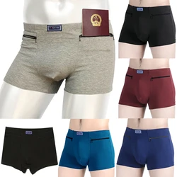 Men's Pockets Underwear Anti-Theft Briefs Boxer Panties Two Zippers Pockets Cotton Underpants Male Boxers Briefs Booty Shorts