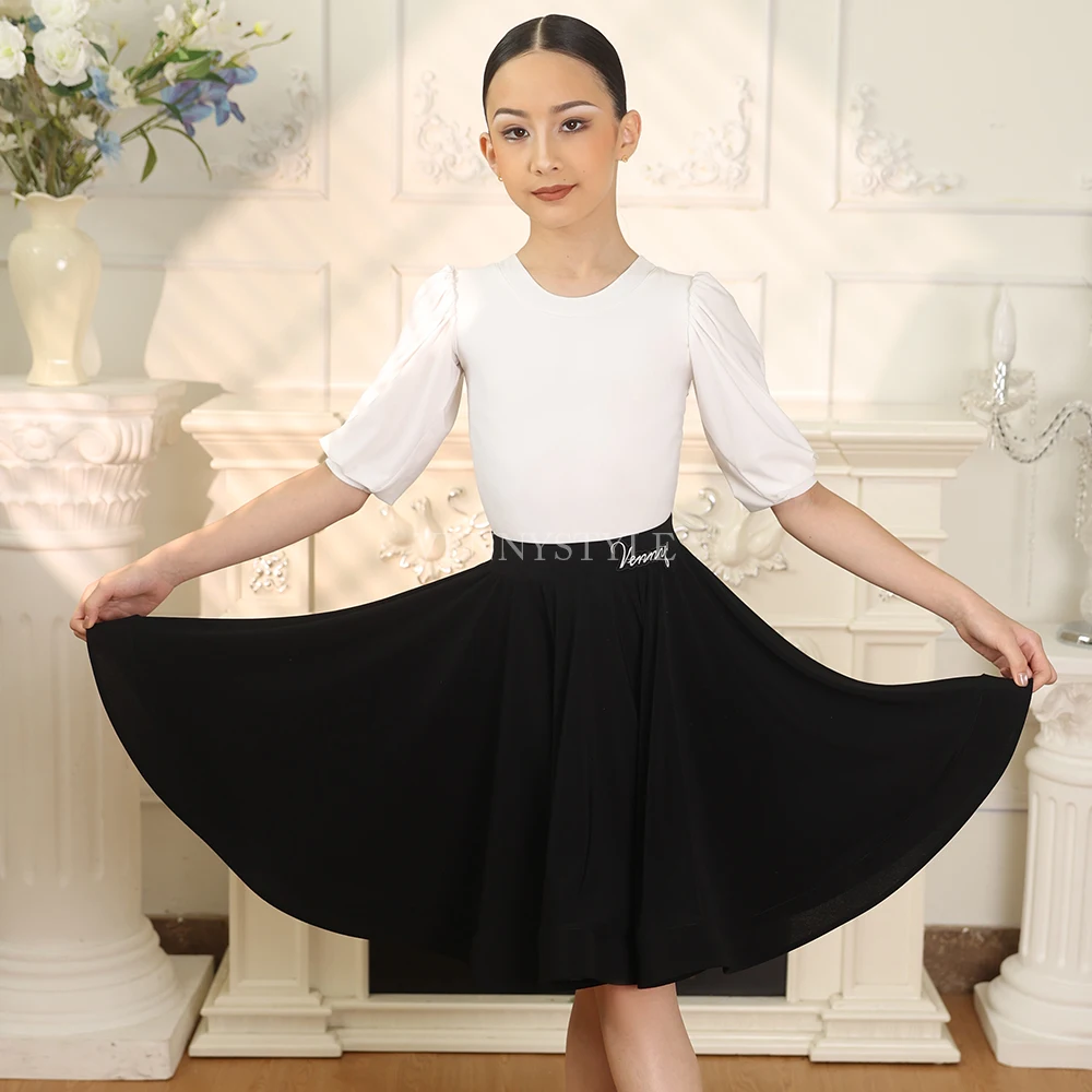 

Vennystyle Latin Dance Dress Girls Practice Costume 3/4 Sleeve Top with Large Flared Skirt Boned Training Wear