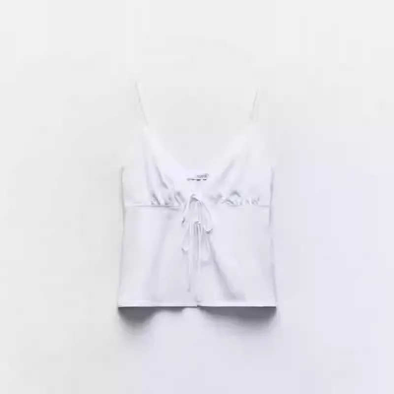 طقم نسائي صيفي من الساتان الحريري بتصميم عقدة الفراشة وبنطلون واسع الساق، أسلوب متعدد الاستخدامات بطول عادي ولون موحد