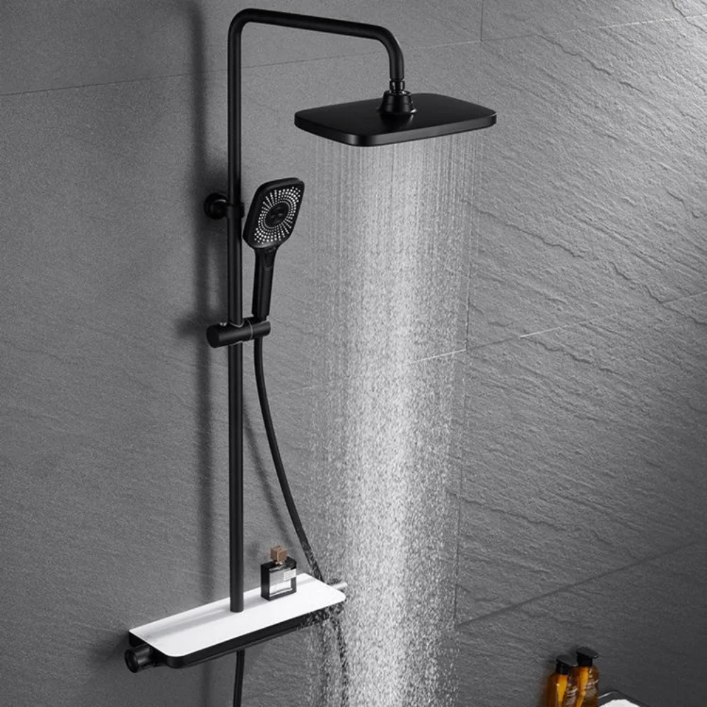 Shower Set,Best Price Bathroom Chrome Dual Handle Brushed Shower System Thermostatic Faucets Set With Ceramic Valve Core Rain Sp