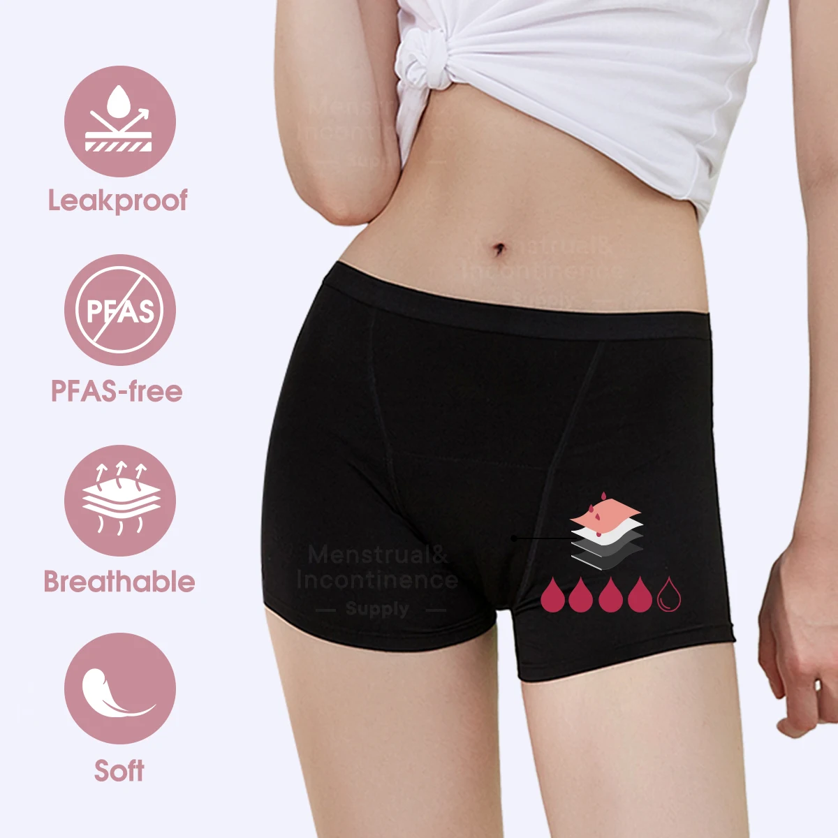 Bamboo Fiber Period Underwear for Women Anti-Leakage Breathable 4-Layer Reusable Menstrual Panties for Daily Use Sports