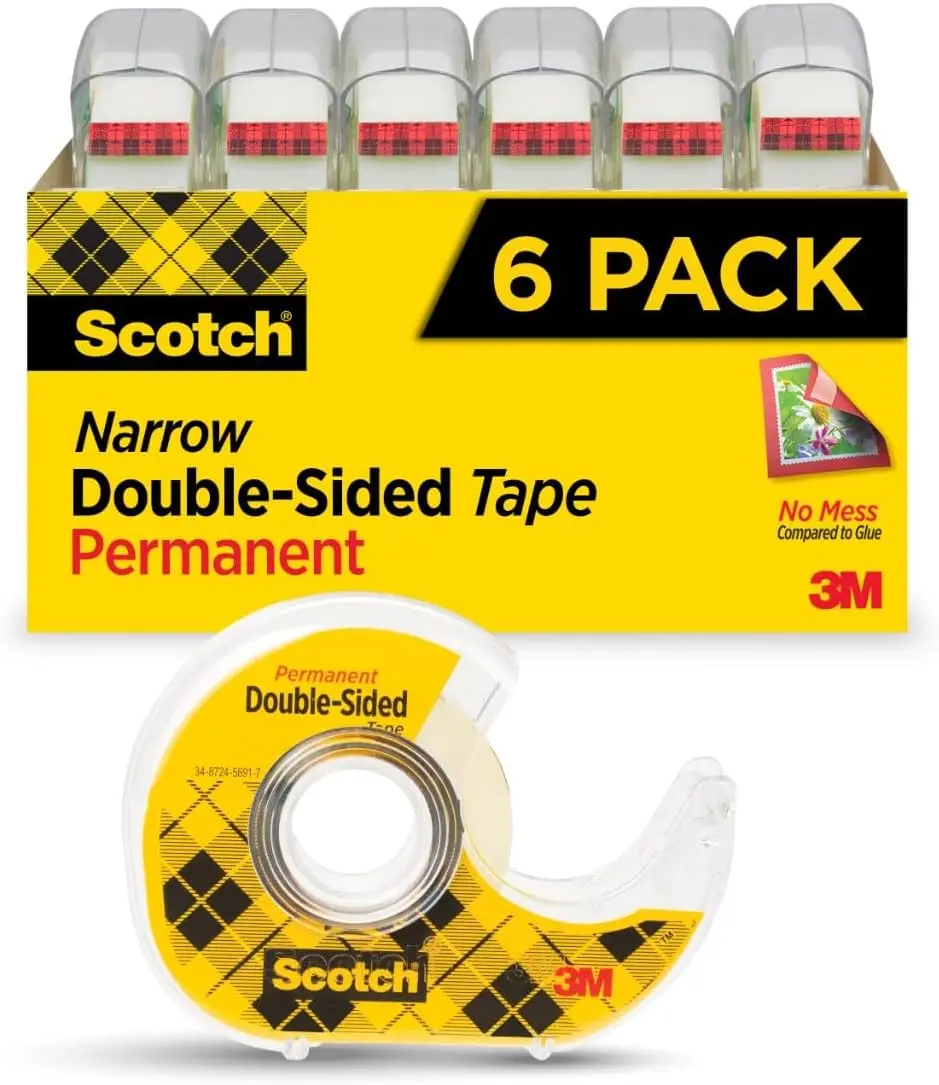 

6 Rolls Double Sided Tape with Dispensers, 0.5in x 500in, Strong Hold for Gift Wrapping & Crafts