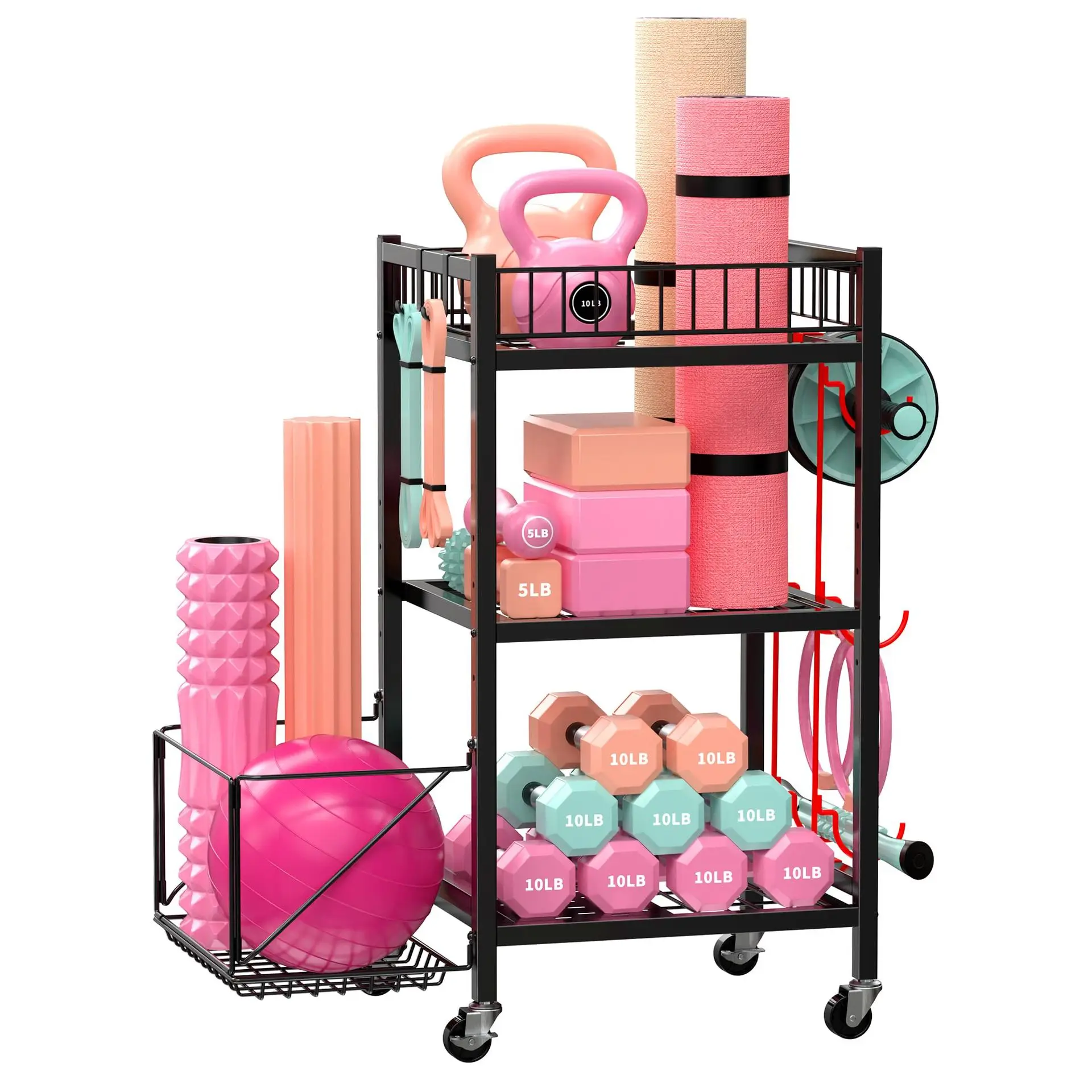 

#Three-Layer Metal Cross-Border Yoga Rack Storage Rack for Weight Dumbbells Kettlebells Yoga Mats Foam Rollers Display