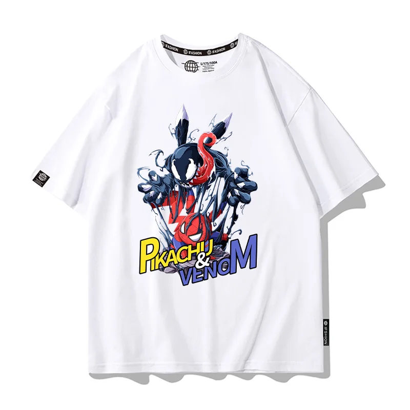 Venom Spider-Man joint Pikachu short-sleeved men's ins trend children's pure cotton T-shirt Marvel Bikachu clothes summer