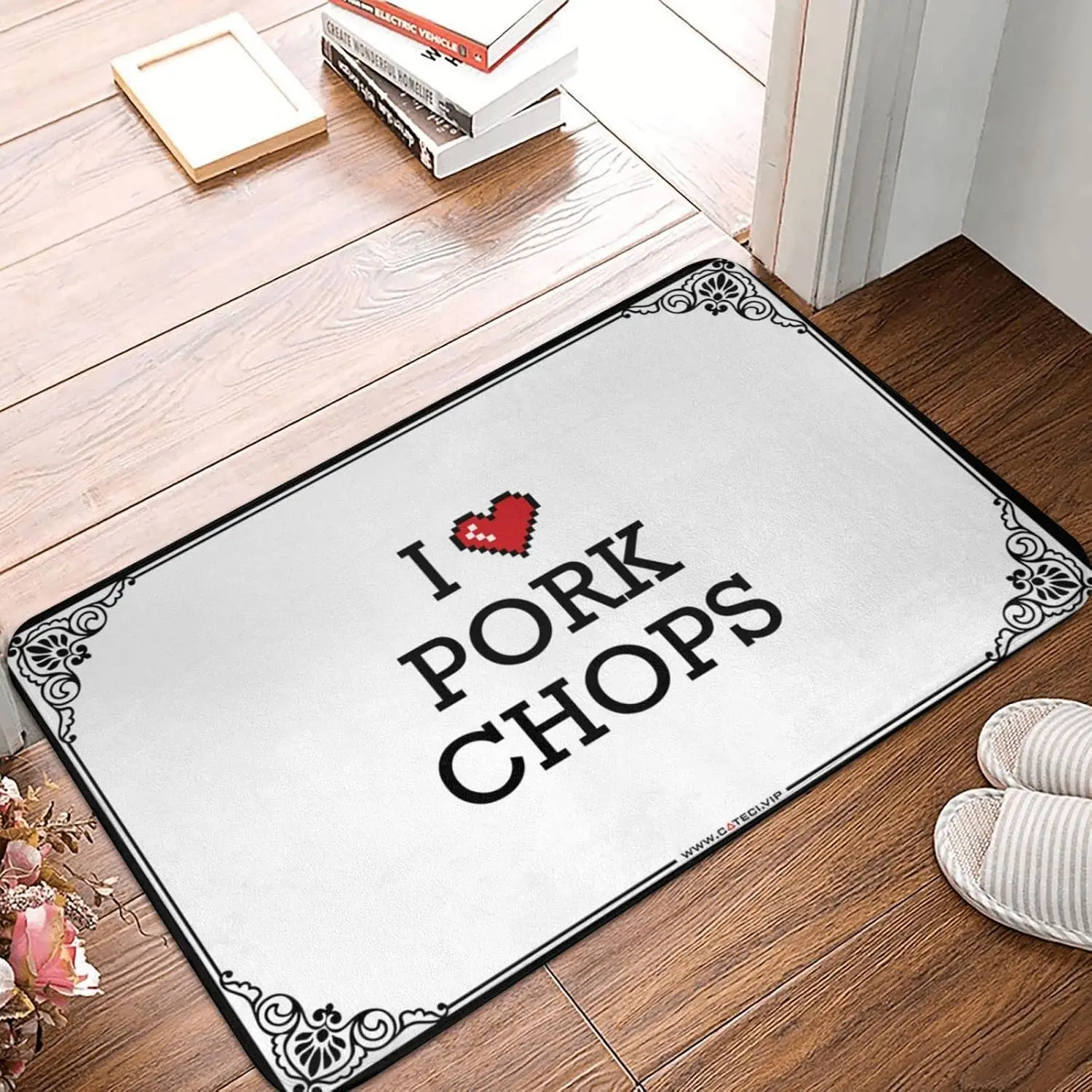 Funny I Love Pork Chops Door Mat, Foodie Humor Entrance Rug, Kitchen Bathroom Floor Mat, Non-slip Washable Home Decor Carpet