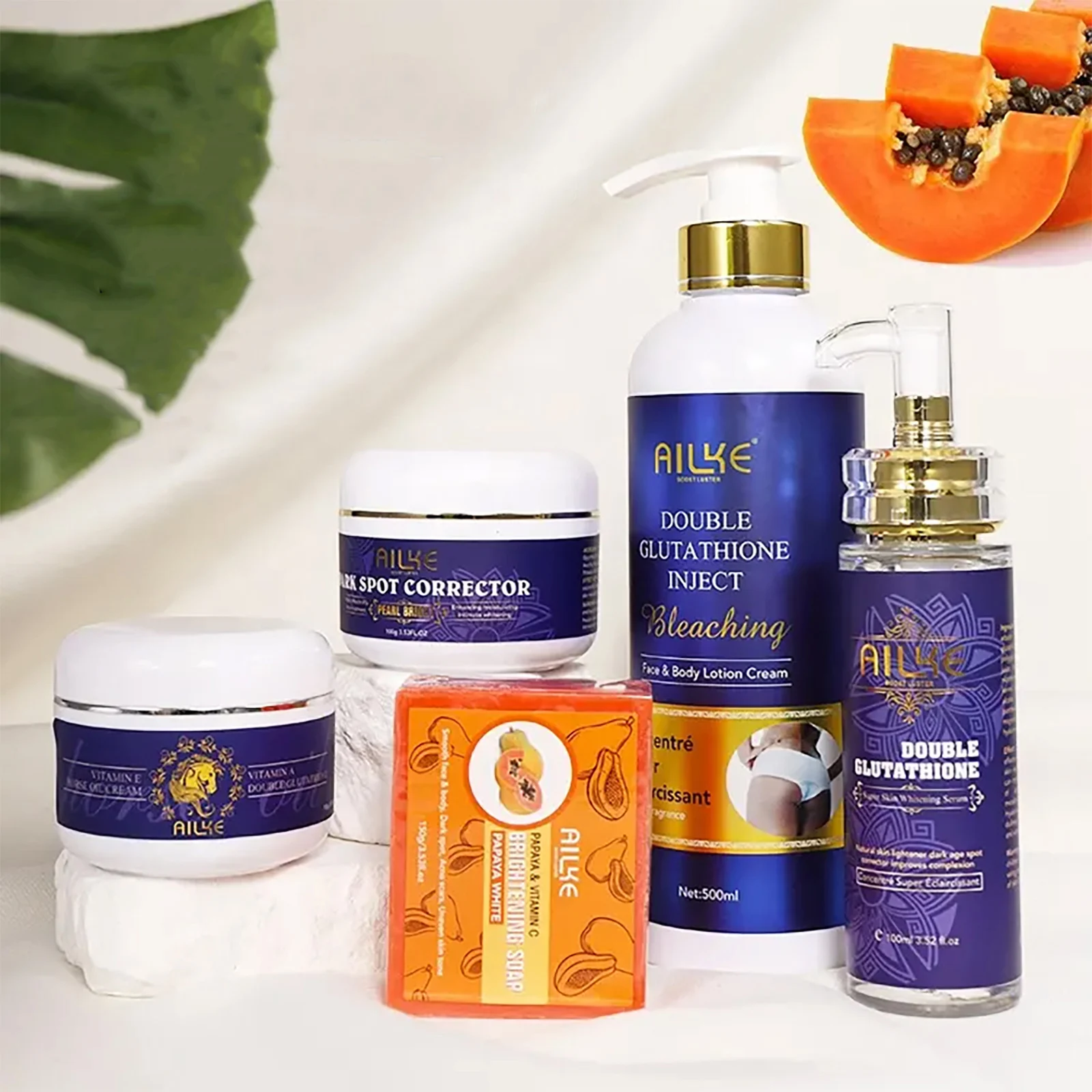 Ailke Huidverzorgingset Met Dubbele Glutathion, Verheldering, Bliksem, Antioxidant, Verminderen Smet, Schone Huid Voor Mannen Vrouwen