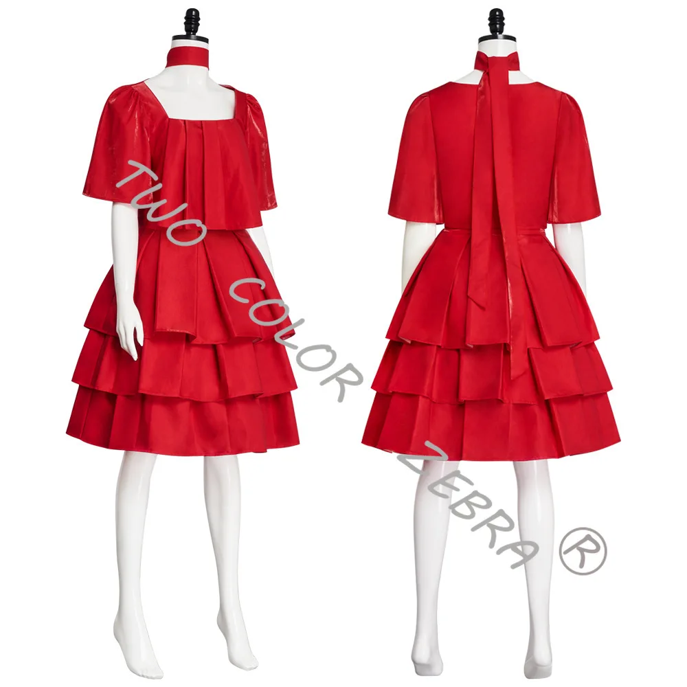 

Cosplay Anime Sousou No Frieren Costume Red Evening Dress Layered Ruffle Skirt Headress Outfit for Comic Con and Halloween Party