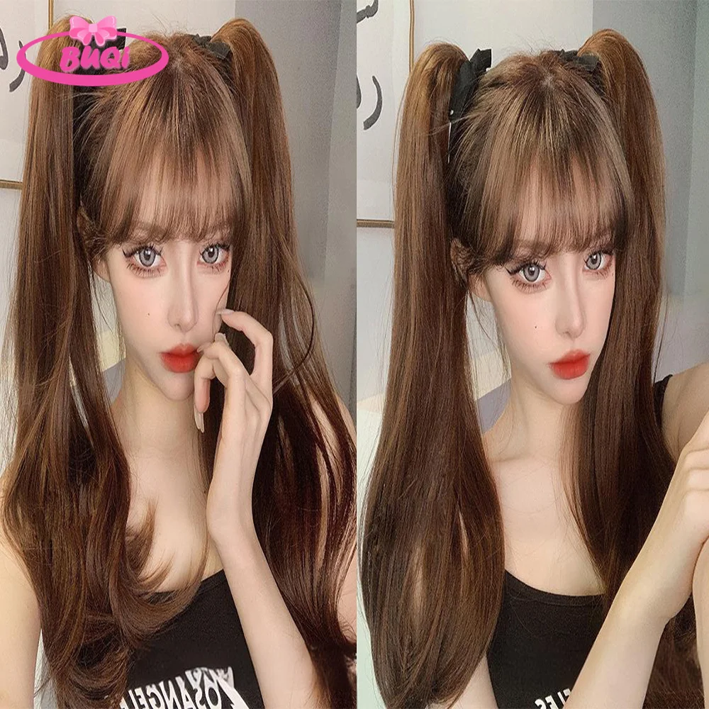 BUQI Straight Ponytail Chip-in Hair Extensions Synthetic Hair Fiber Heat-Resistant Natural Wave Ponytail Hair Extensions